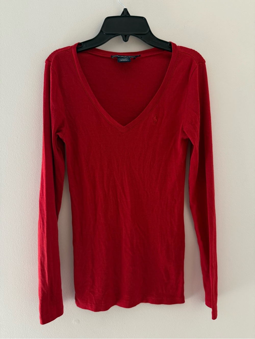 Ralph Lauren Women's Red V-Neck Long Sleeve Top Size: Small  #Lux-W